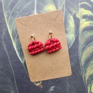Red Twisted Textured Polymer Clay Hand Crafted Earrings